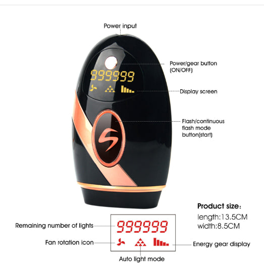 At-Home IPL Hair Removal Device, black with glass lamp